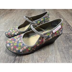 Skechers Cali Mary Jane Shoes 8.5 Floral Canvas Slip On Wedge Heel Shoes